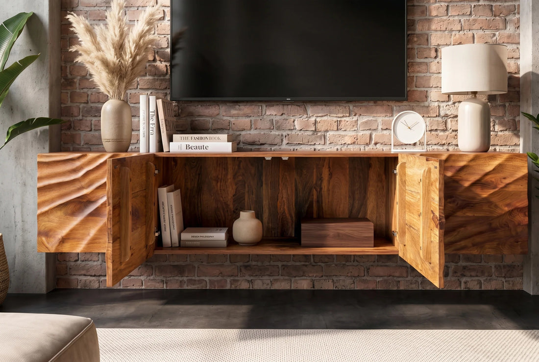 Floating TV Stand Fossil 200cm Mango Wood Brown