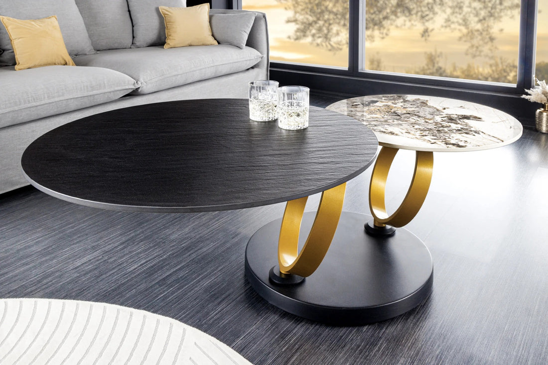 Rotating Coffee Table Axis 80-134cm Ceramic Stone Look