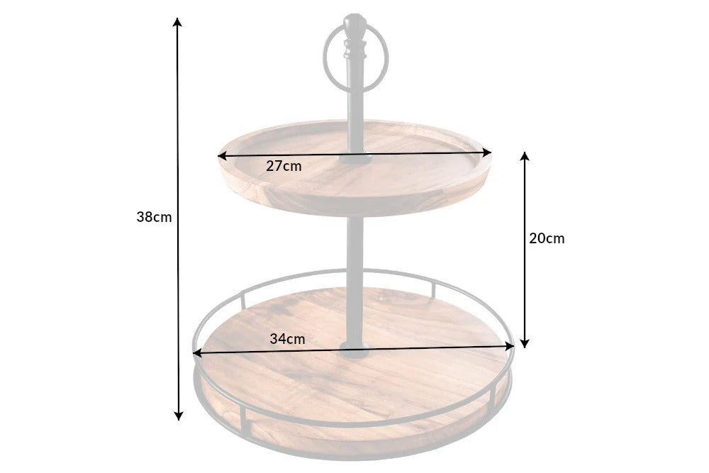 Two Tier Cake Stand Pure Nature 38cm Mango Wood Natural