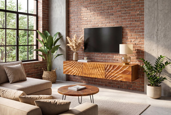 Floating TV Stand Fossil 160cm Mango Wood Brown