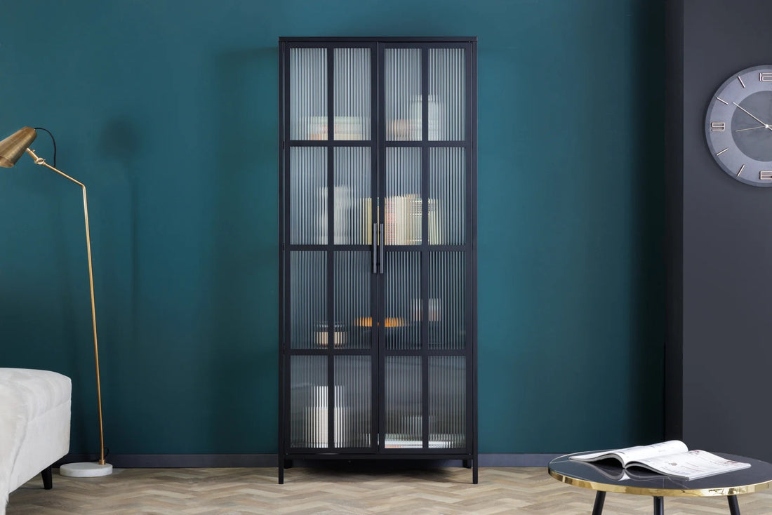 Cabinet Dura 180cm Ribbed Glass Metal Black