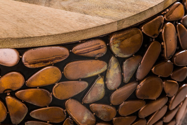 Set Of 2 Round Nesting Coffee Tables 53cm/65cm Stone Mosaic Metal Copper