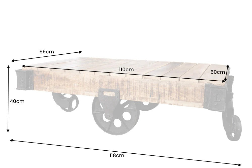 Coffee Table Railway 118cm Mango Wood Natural