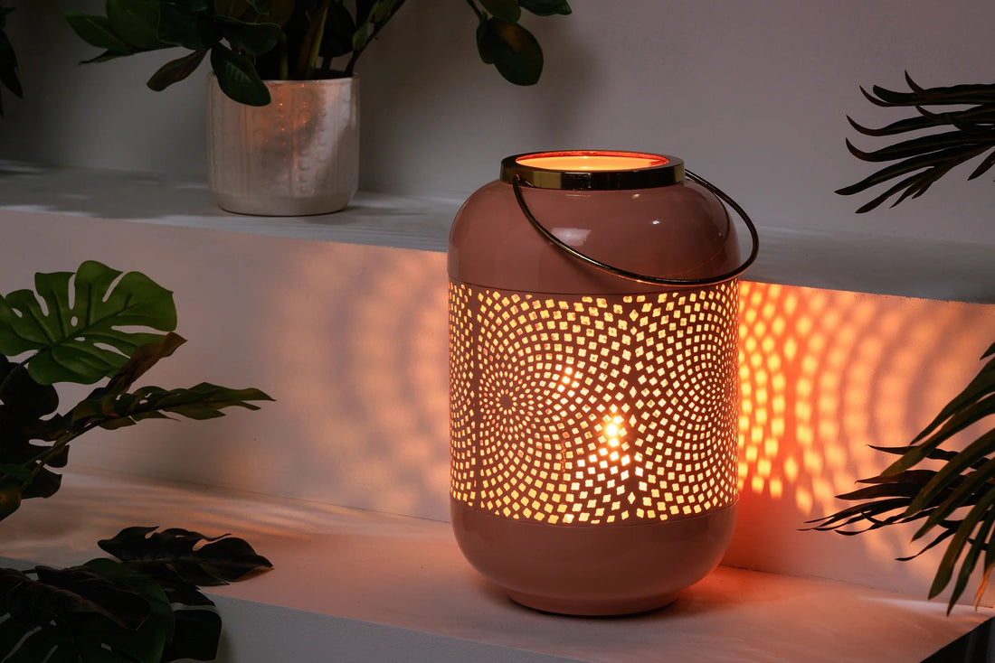 Lantern Candlelight 30cm Metal Pink