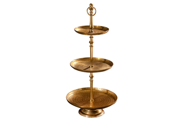 Three Tier Cake Stand Orient 65cm Hammered Metal Gold