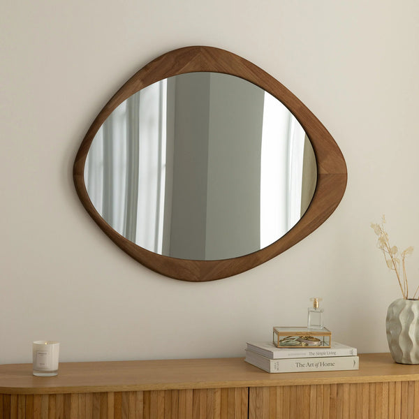 Wall Mirror Organic 89cm Walnut Look Brown