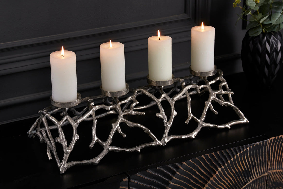 Candle Holder Abstract 60cm Metal Silver For 4 Candles