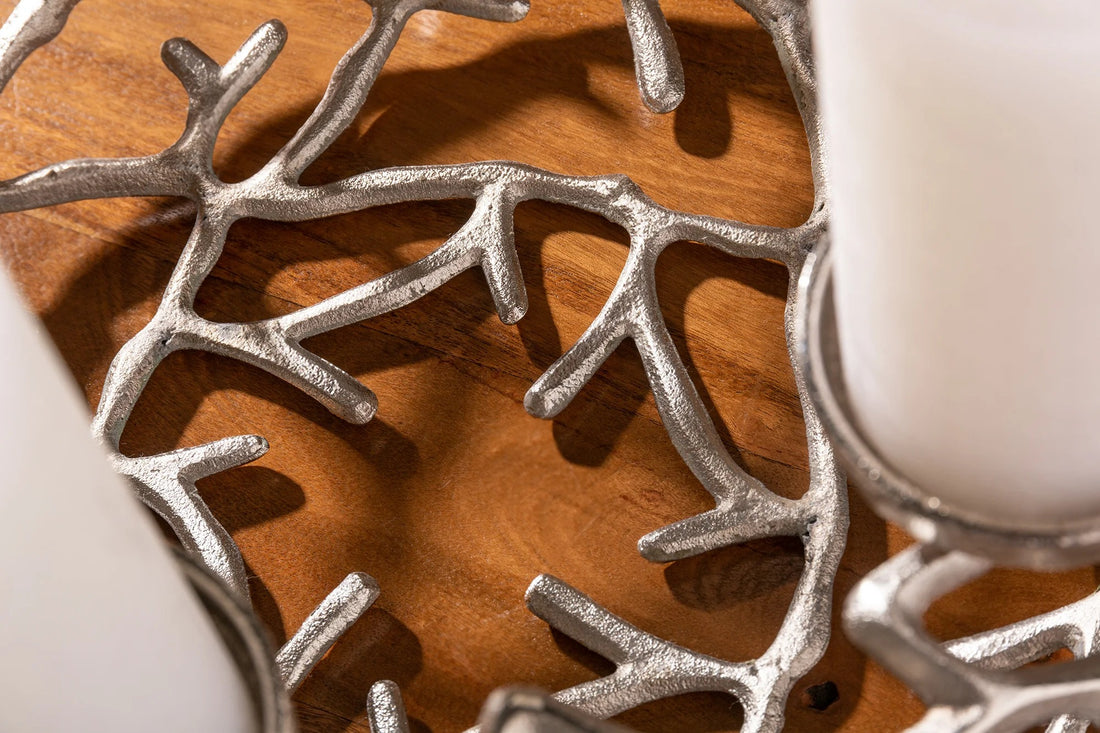Candle Holder Abstract 38cm Metal Silver