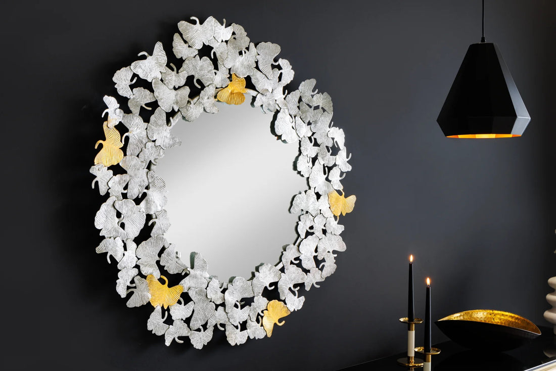 Mirror Ginkgo Leaves 92cm Metal Silver Gold