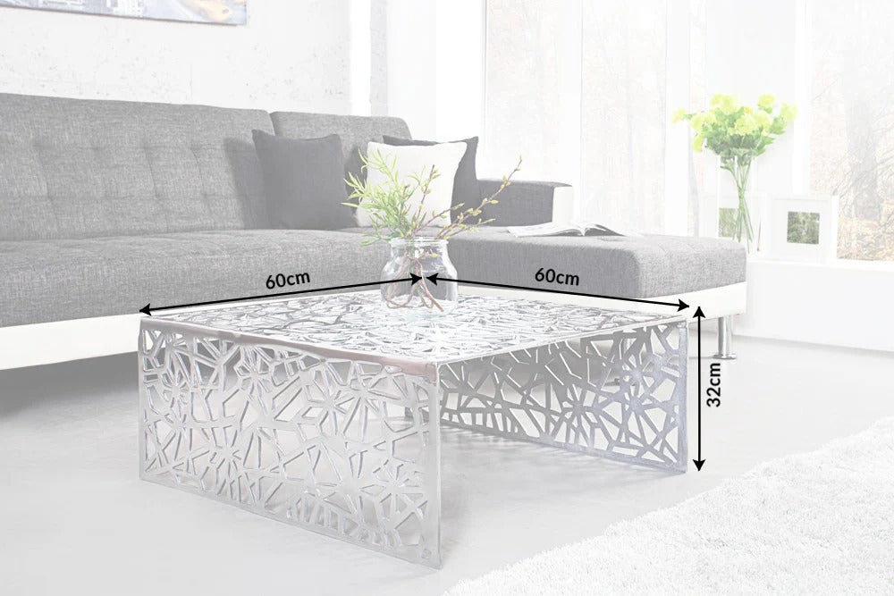 Coffee Table Abstract 60cm Metal Silver