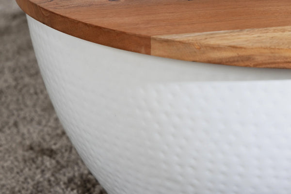 Round Coffee Table Orient Storage 60cm Acacia Wood White