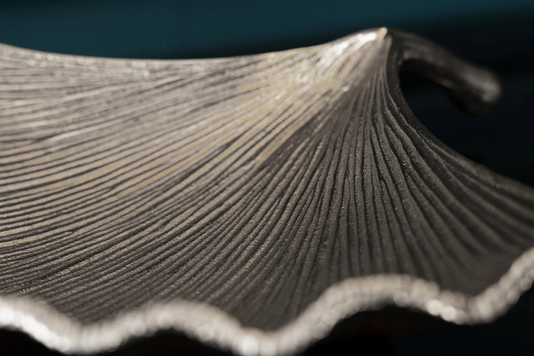 Decorative Bowl Ginkgo 42cm Metal Silver