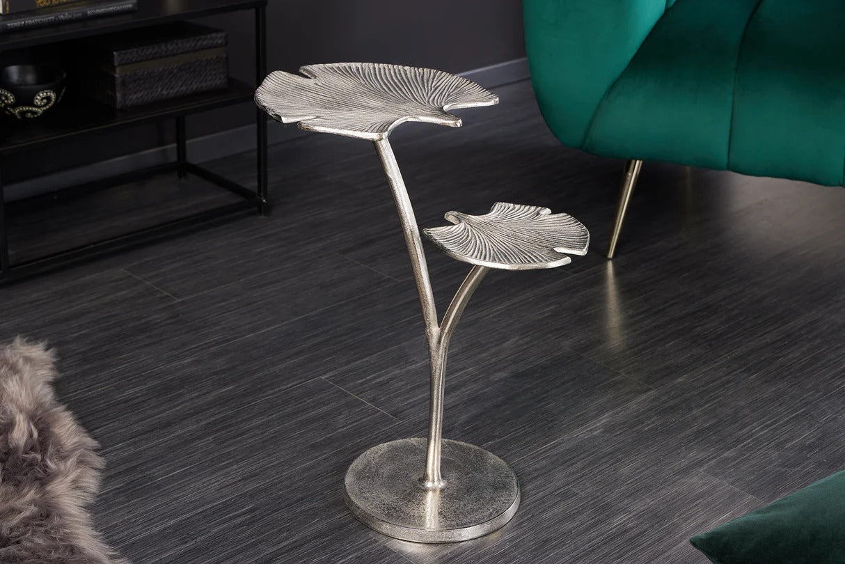 Side Table Ginkgo Double 56cm Metal Silver