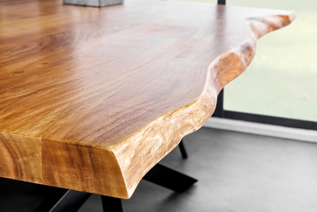 Dining Table Monolith 200cm Acacia Wood Natural Cross Frame 60mm Top