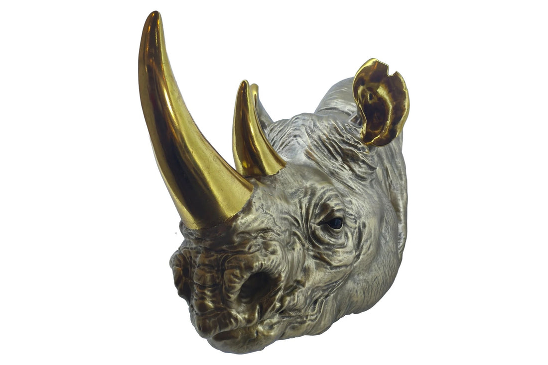 Wall Decoration Rhino 62cm Polyresin Gold