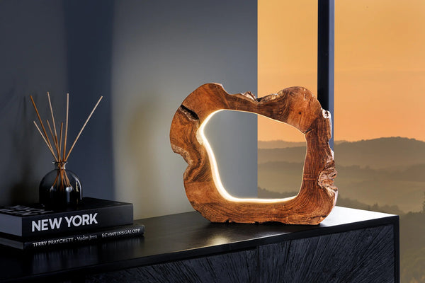 Table Lamp Organic Artwork 48cm Teak Wood Natural