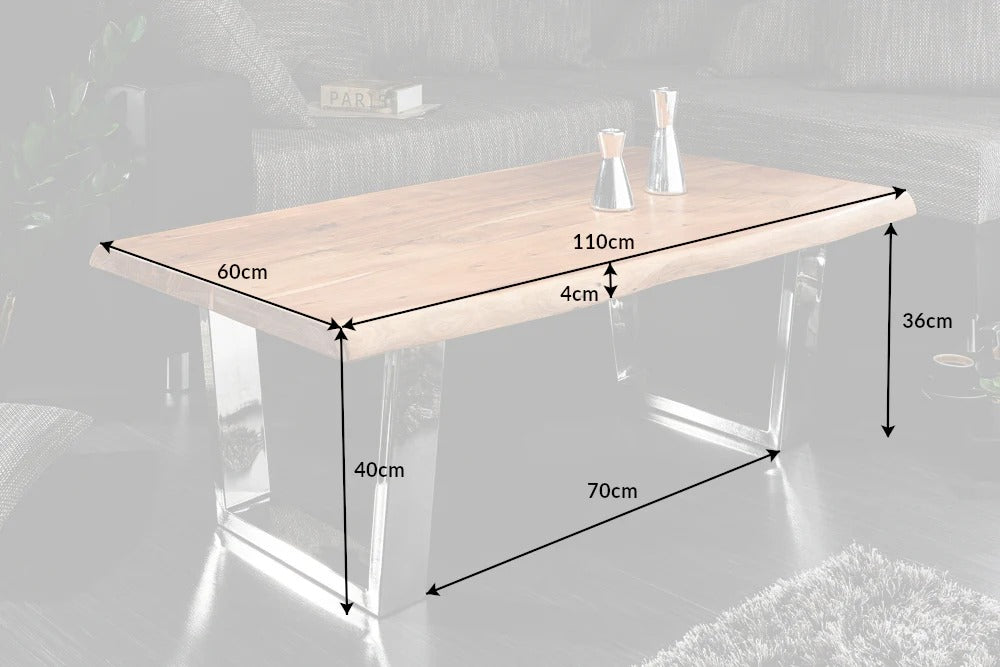 Coffee Table Monolith 110cm Acacia Wood Honey Chrome