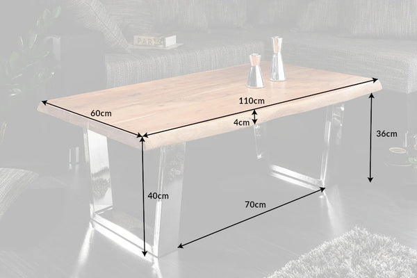 Coffee Table Monolith 110cm Acacia Wood Honey Chrome