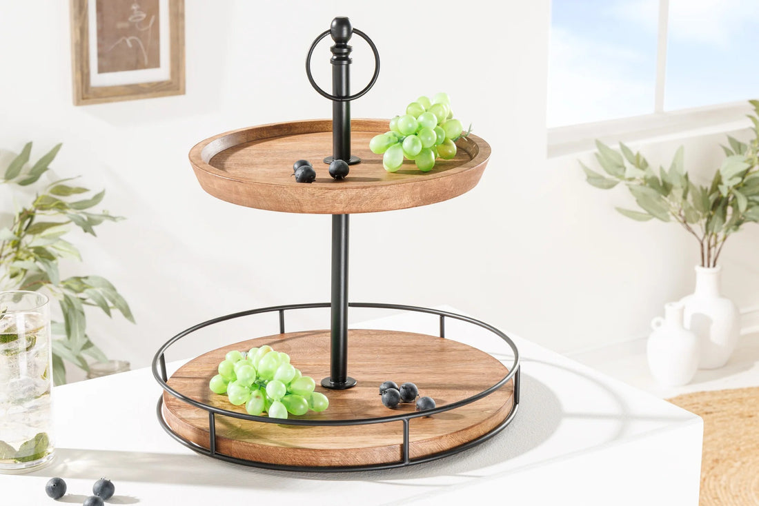 Two Tier Cake Stand Pure Nature 38cm Mango Wood Natural