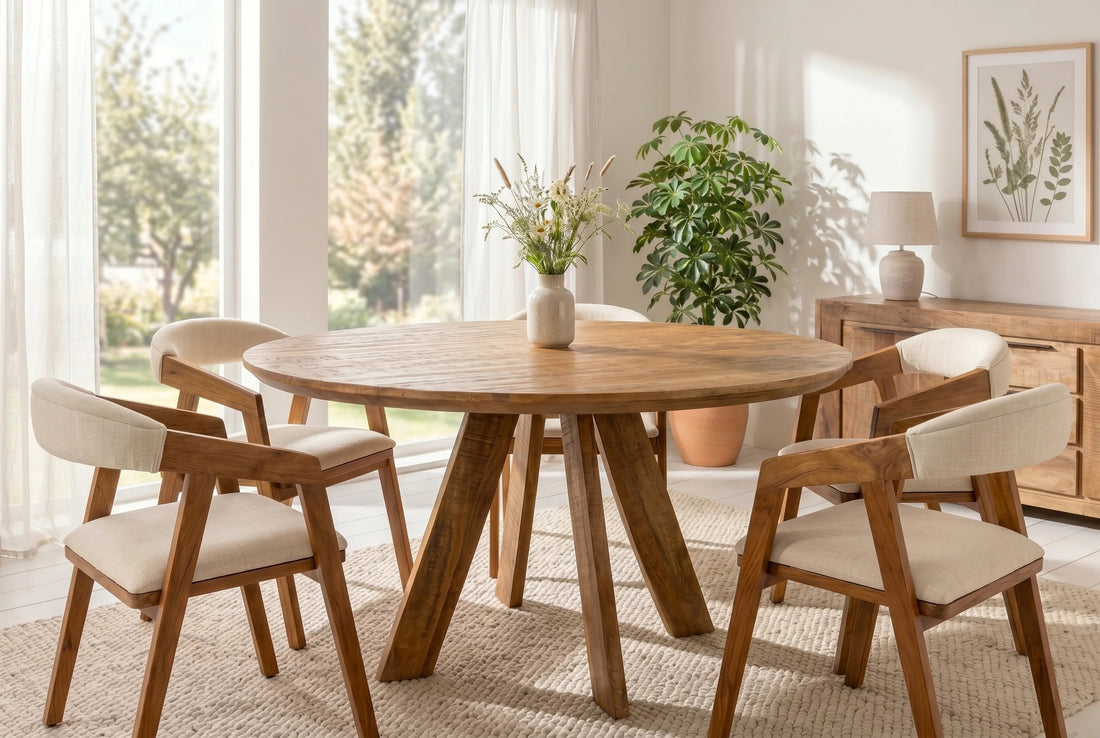 Round Dining Table Art Wood 140cm Mango Wood Brown