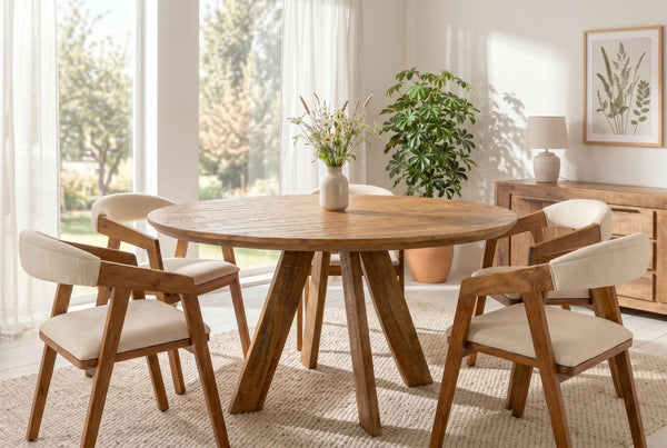 Round Dining Table Art Wood 140cm Mango Wood Brown