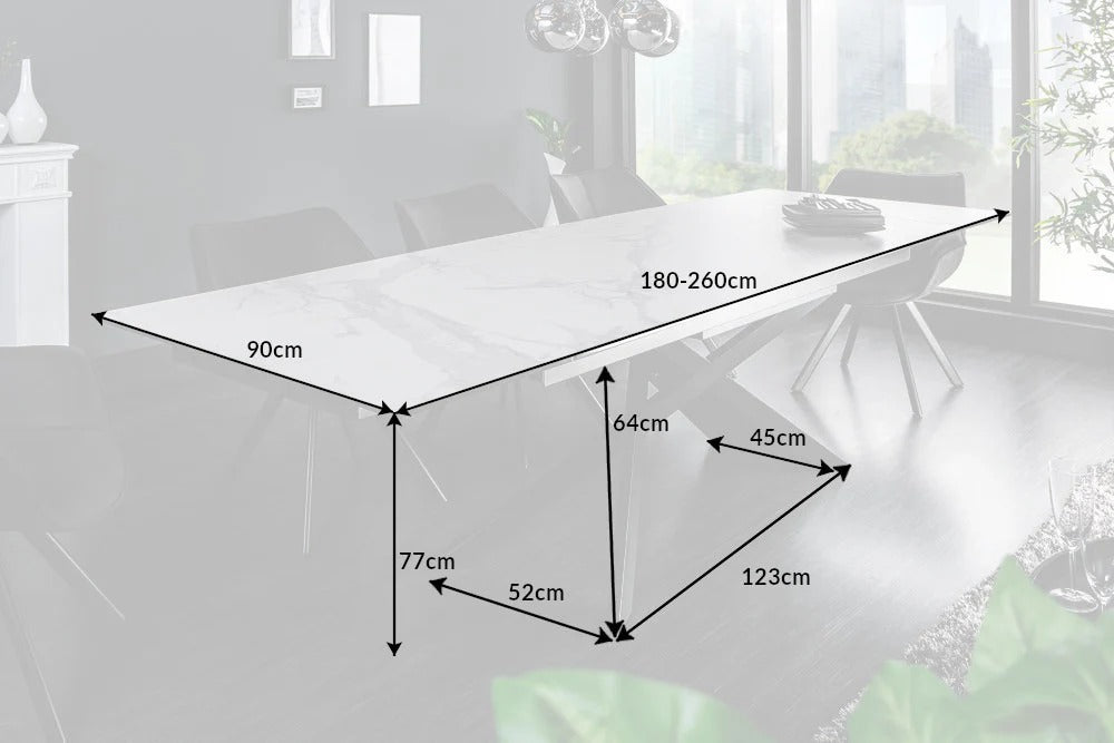 Extendable Dining Table Galactic 180-220-260cm Ceramic White Marble Look