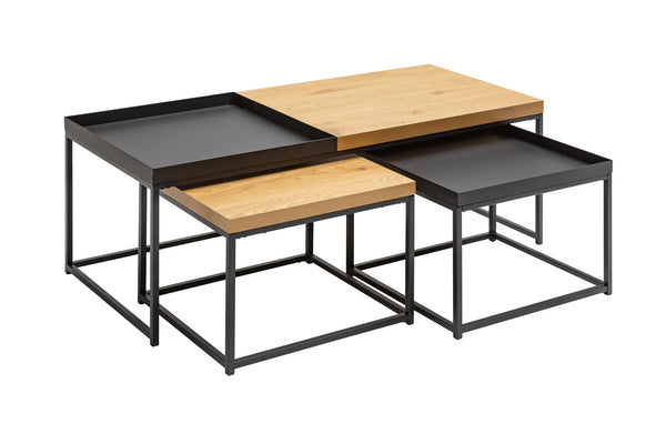 Set Of 3 Nesting Coffee Tables Loft 50cm/50cm/120cm Oak Look