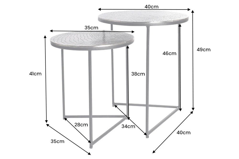 Set Of 2 Round Nesting Coffee Tables Croco 35cm/40cm Metal Silver