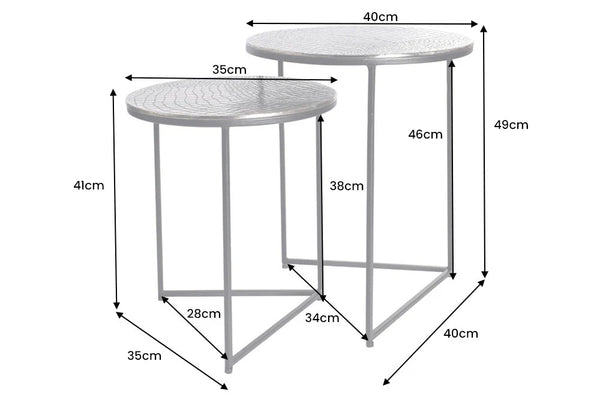 Set Of 2 Round Nesting Coffee Tables Croco 35cm/40cm Metal Silver
