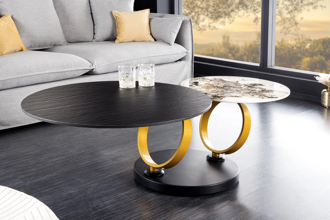 Rotating Coffee Table Axis 80-134cm Ceramic Stone Look