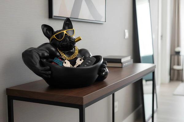 Decoration Bowl Bulldog 33cm Polyresin Black