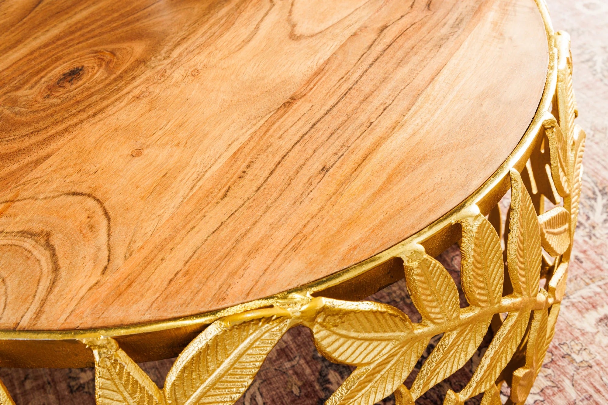 Set Of 2 Round Nesting Coffee Tables Abstract Leaf 54cm/68cm Metal Gold