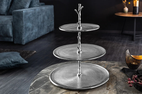 Three Tier Cake Stand Abstract 48cm Metal Silver