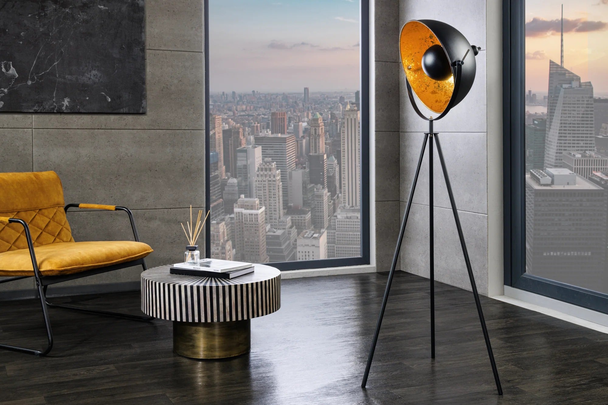 Floor Lamp Studio 146cm Metal Black Gold