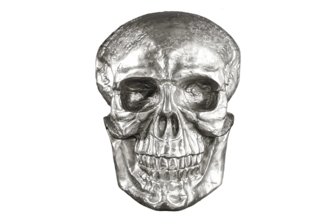 Wall Sculpture Skull 40cm Metal Silver