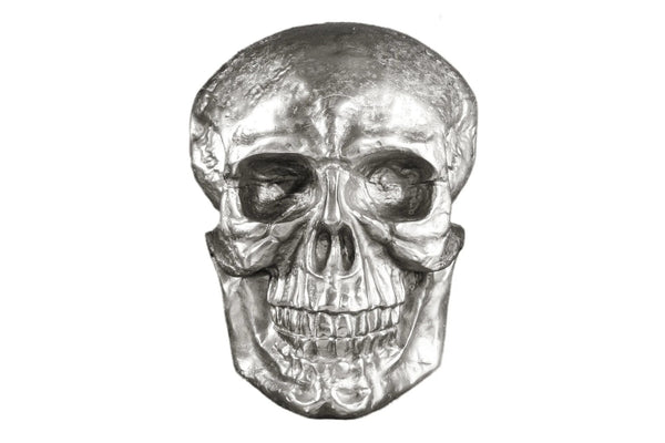 Wall Sculpture Skull 40cm Metal Silver