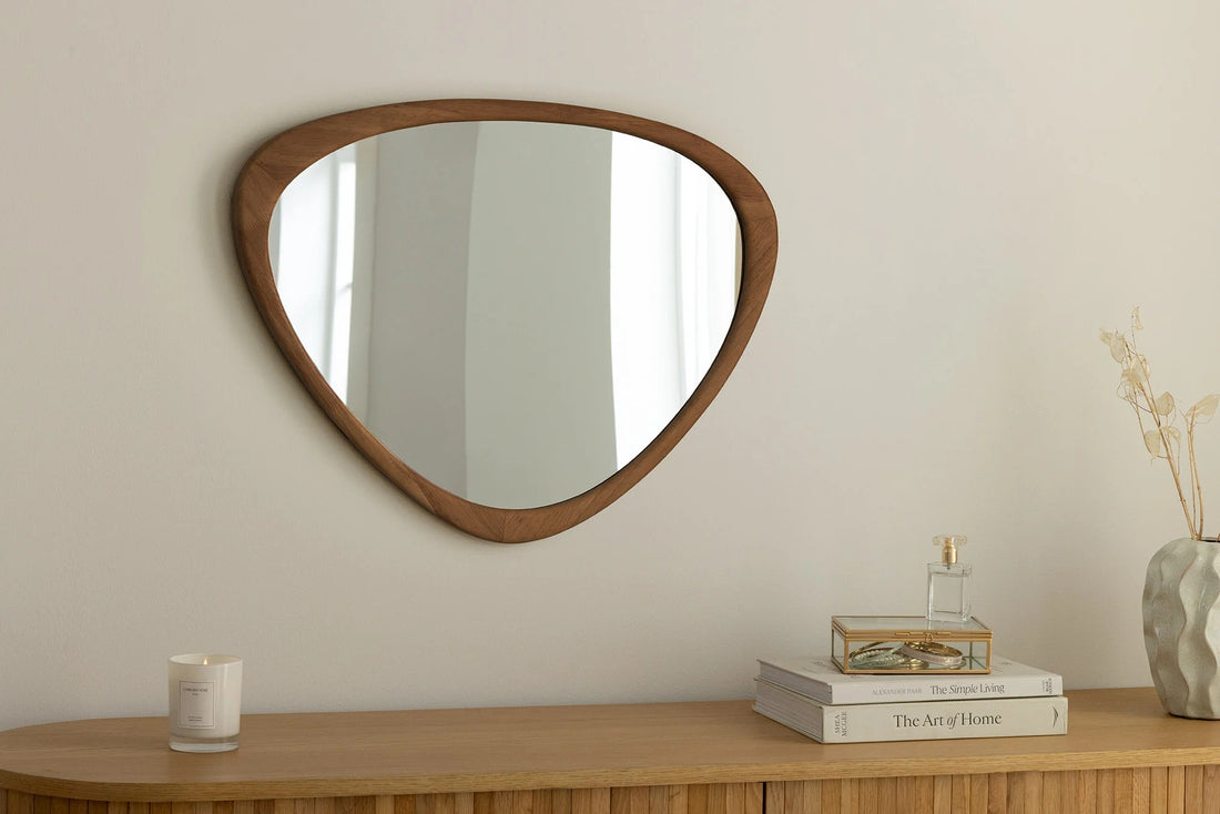 Wall Mirror Organic 65cm Walnut Look Brown