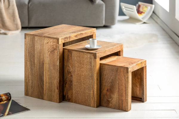 Set Of 3 Side Tables Makassar 29cm/37cm/45cm Mango Wood Natural