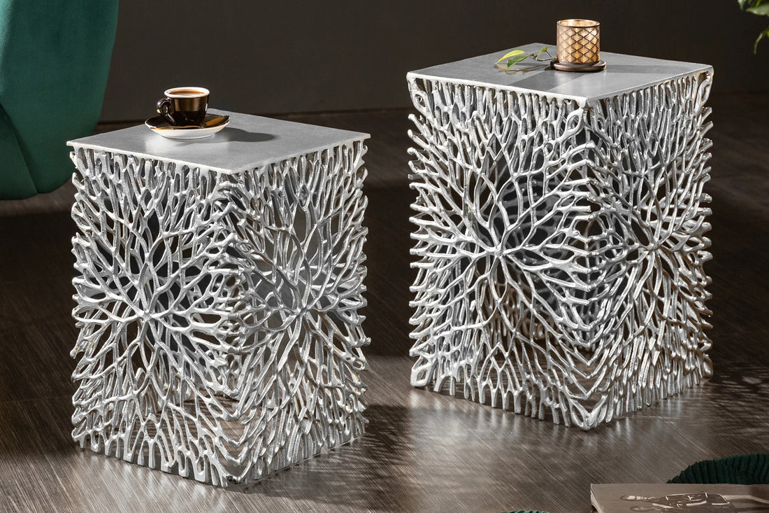 Set Of Two Side Tables Ambrosia 40cm/45cm Metal Silver