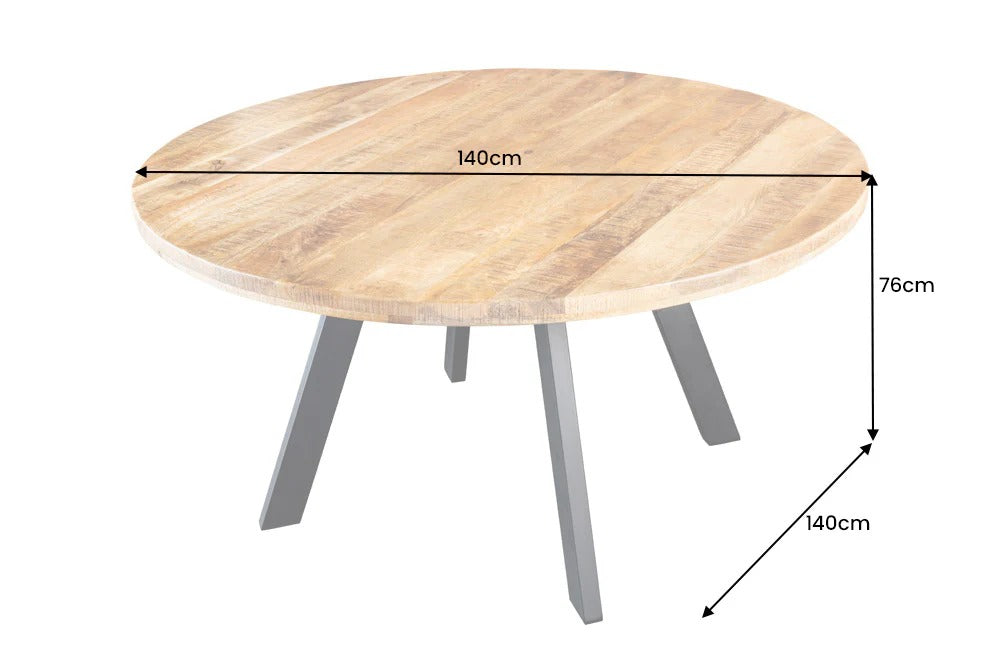 Round Dining Table Blacksmith 140cm Mango Wood Natural