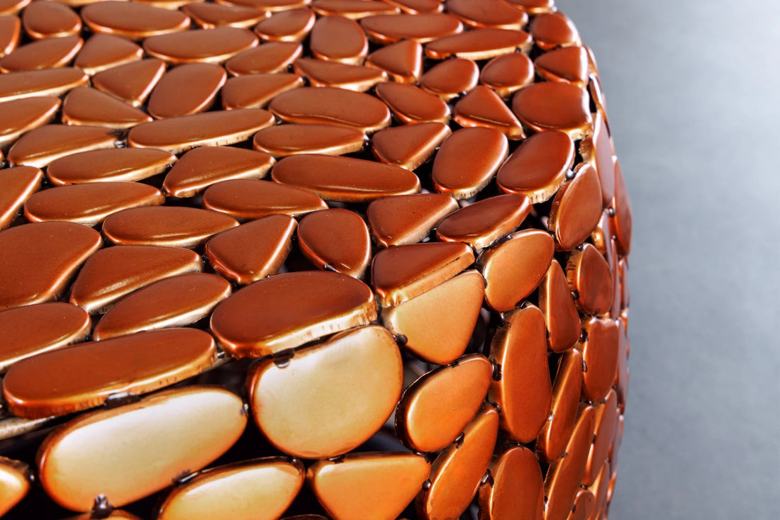Round Coffee Table Stone Mosaic 72cm Copper