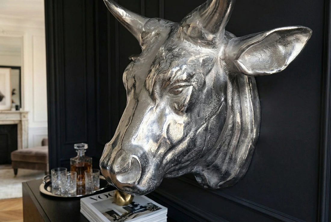 Decorative Bull Head Torero 65cm Metal Silver
