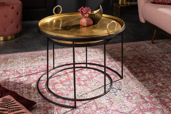 Set Of 2 Round Side Tables Elements Orient 39cm/45cm Metal Gold