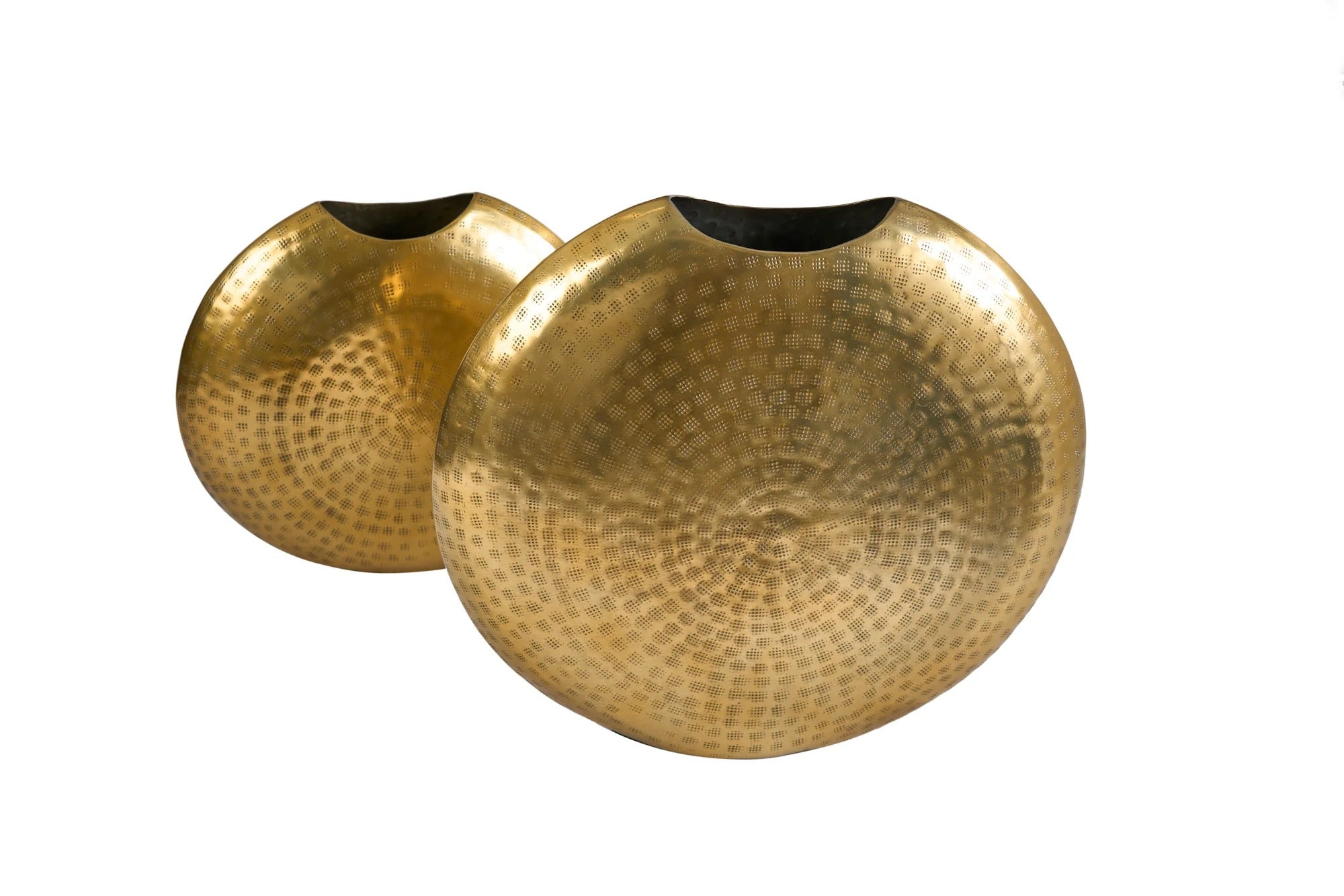 Set Of 2 Vases Oriental 30cm/40cm Metal Gold