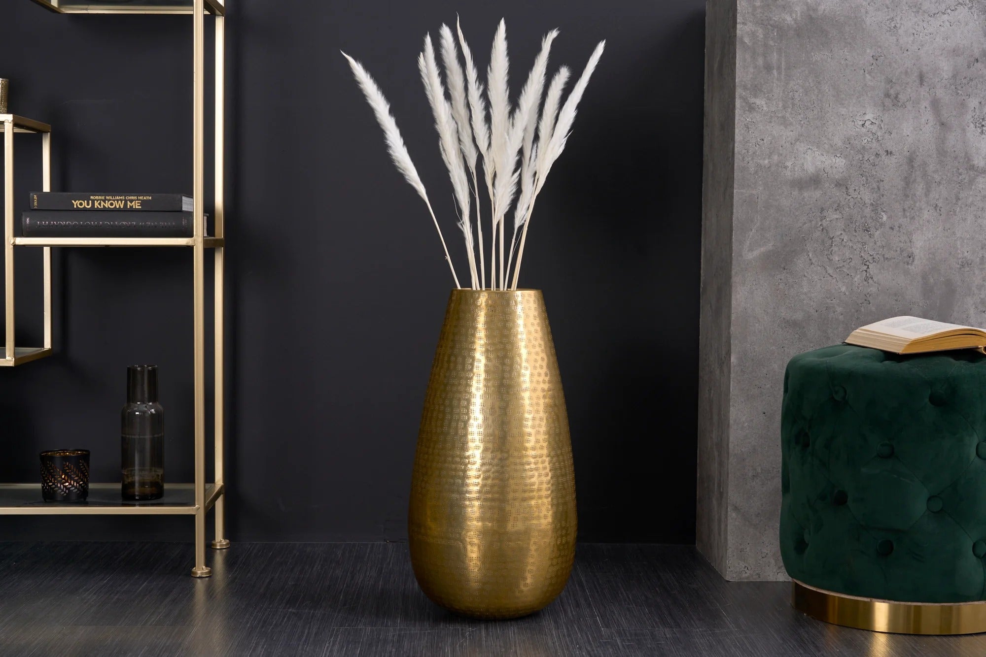 Vase Organic Orient 50cm Hammered Metal Gold