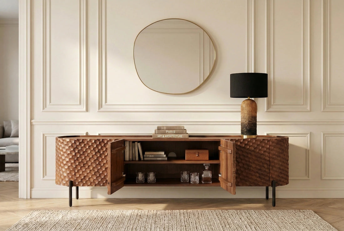 TV Stand Adlon 200cm Mango Wood Brown 3D Effect