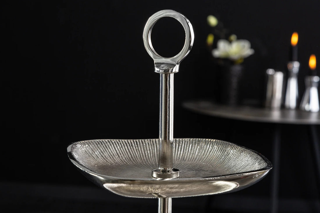 Three Tier Cake Stand Orient 44cm Vintage Metal Silver