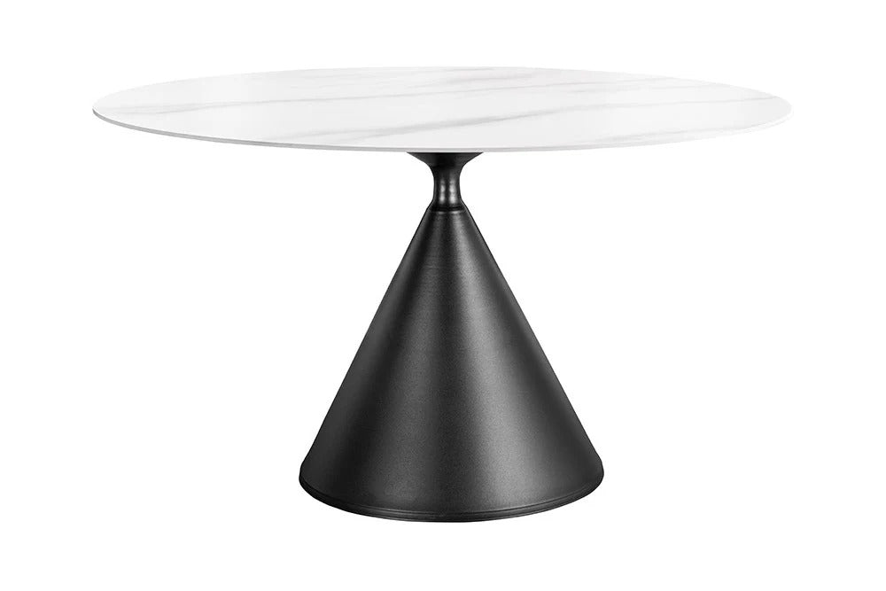 Round Dining Table Signature 135cm Ceramic White Metal Black
