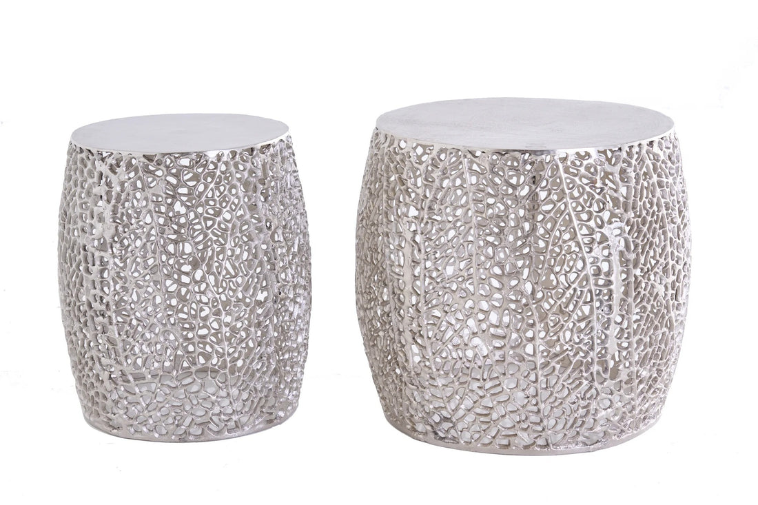Set Of Two Round Nesting Coffee Tables Ambrosia 35cm/45cm Metal Silver