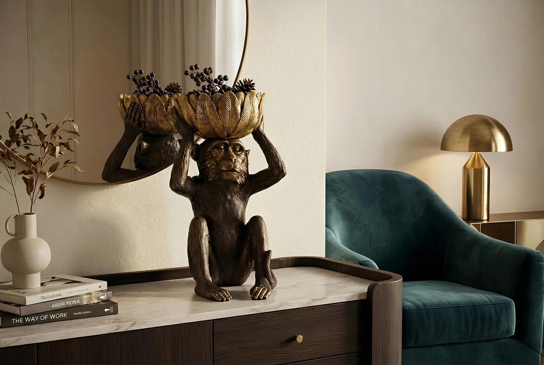 Decoration Figure Monkey 48cm Polyresin Black Gold